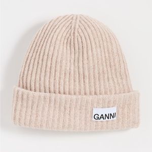 Ganni Rib Knit Beanie in Brazilian Sand